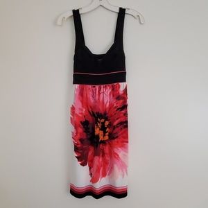 Jodi Kristopher Black, Red & White Floral Dress Juniors (Appears Small) M